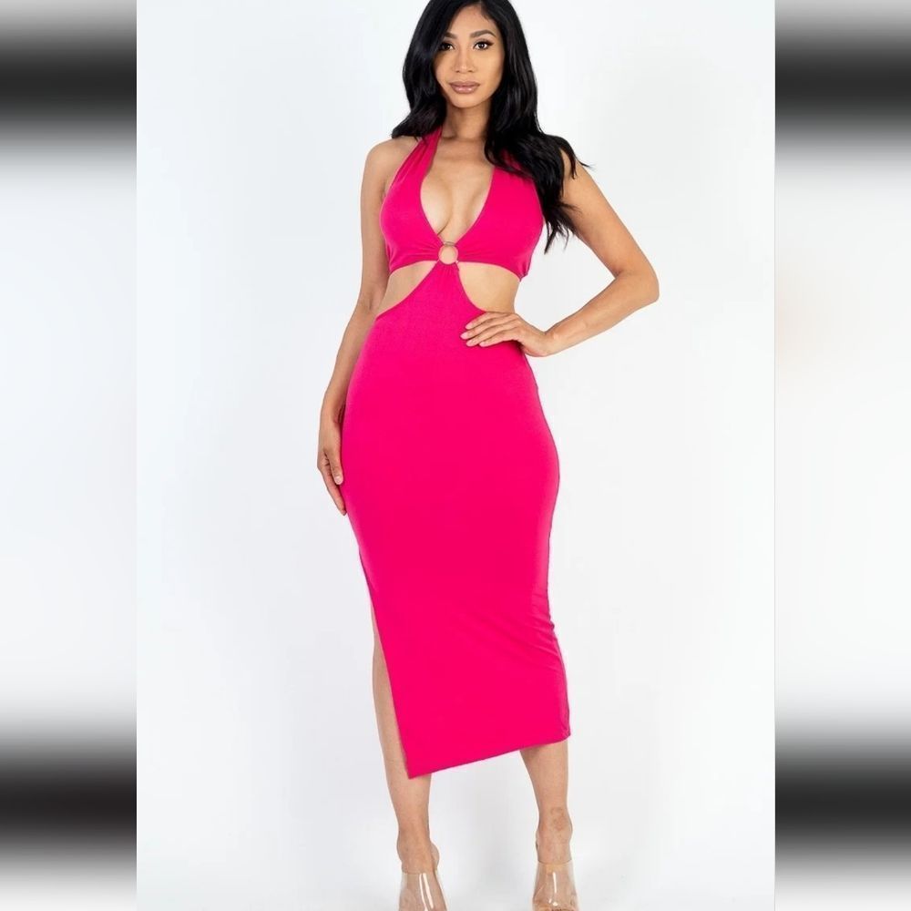 Cut-out halter midi dress